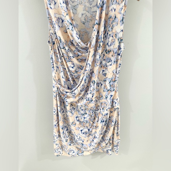 French Connection Blue & Orange Floral Wrap Front Knit Dress Size Medium - Picture 2 of 6